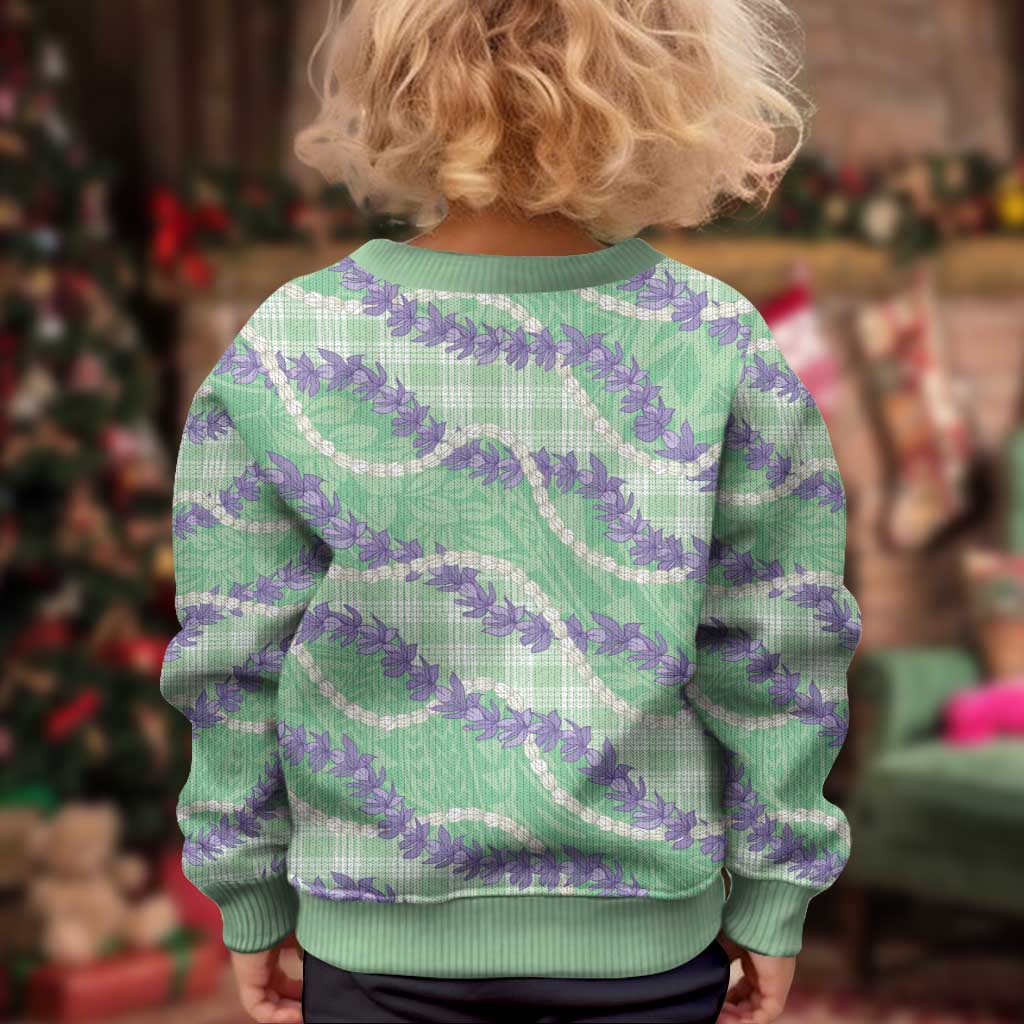 Pastel Green Hawaii Palaka Honohono Pikake Kid Ugly Christmas Sweater Hawaiian Orchid Lei Polynesian Pattern LT14 - Polynesian Pride