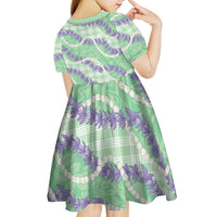 Pastel Green Hawaii Palaka Honohono Pikake Kid Short Sleeve Dress Hawaiian Orchid Lei Polynesian Pattern - Polynesian Pride