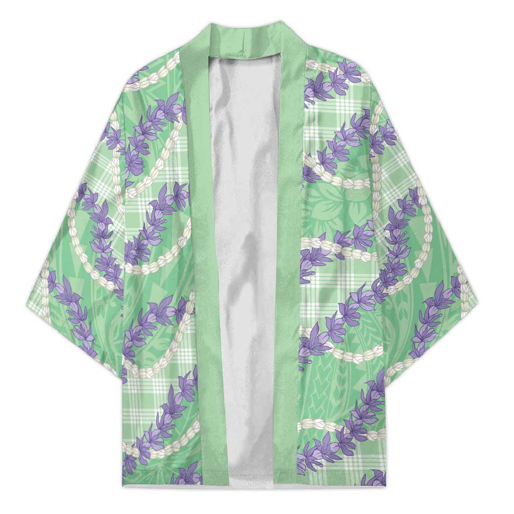 Pastel Green Hawaii Palaka Honohono Pikake Kimono Hawaiian Orchid Lei Polynesian Pattern - Polynesian Pride
