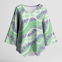 Pastel Green Hawaii Palaka Honohono Pikake Kimono Sleeve Blouse Hawaiian Orchid Lei Polynesian Pattern - Polynesian Pride
