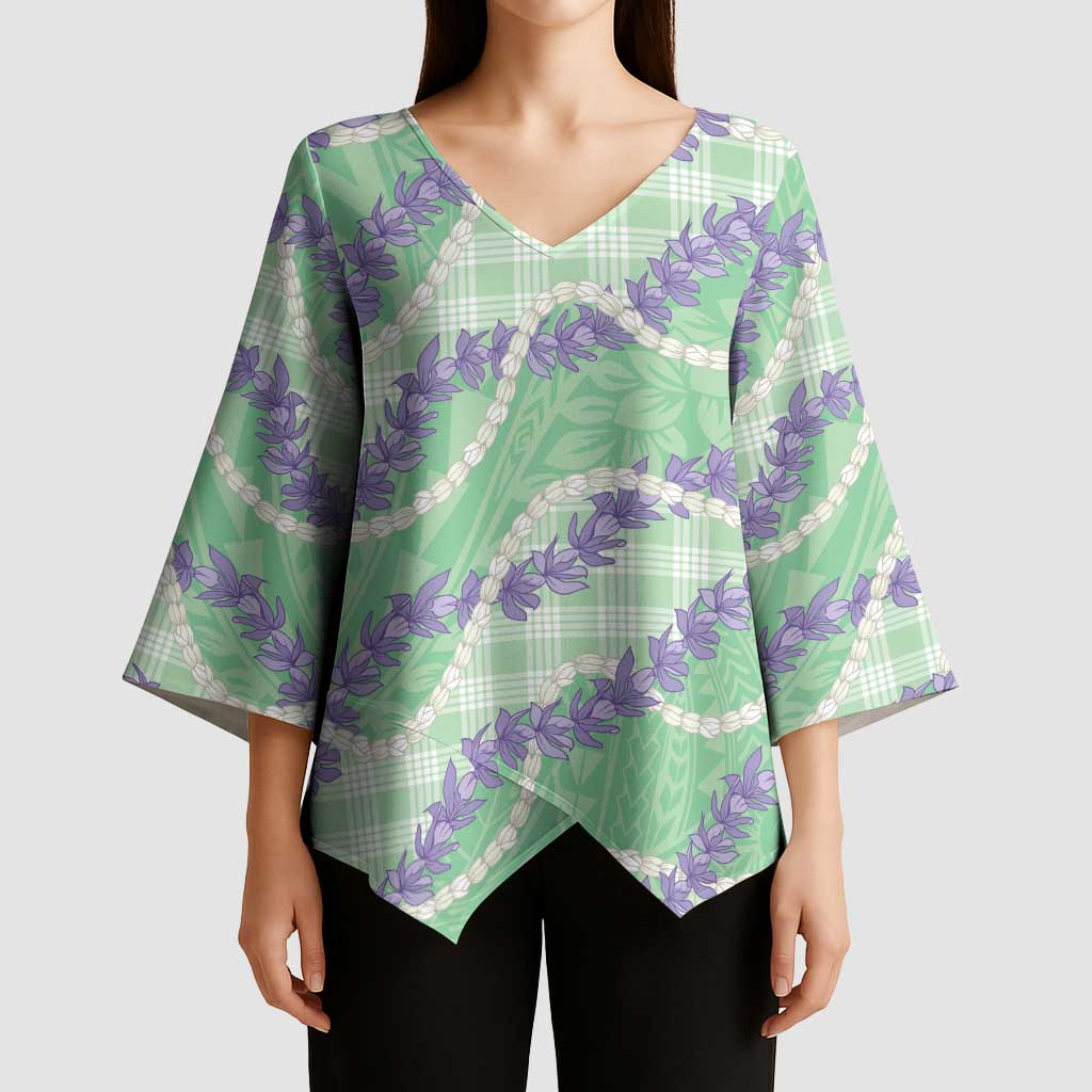 Pastel Green Hawaii Palaka Honohono Pikake Kimono Sleeve Blouse Hawaiian Orchid Lei Polynesian Pattern - Polynesian Pride