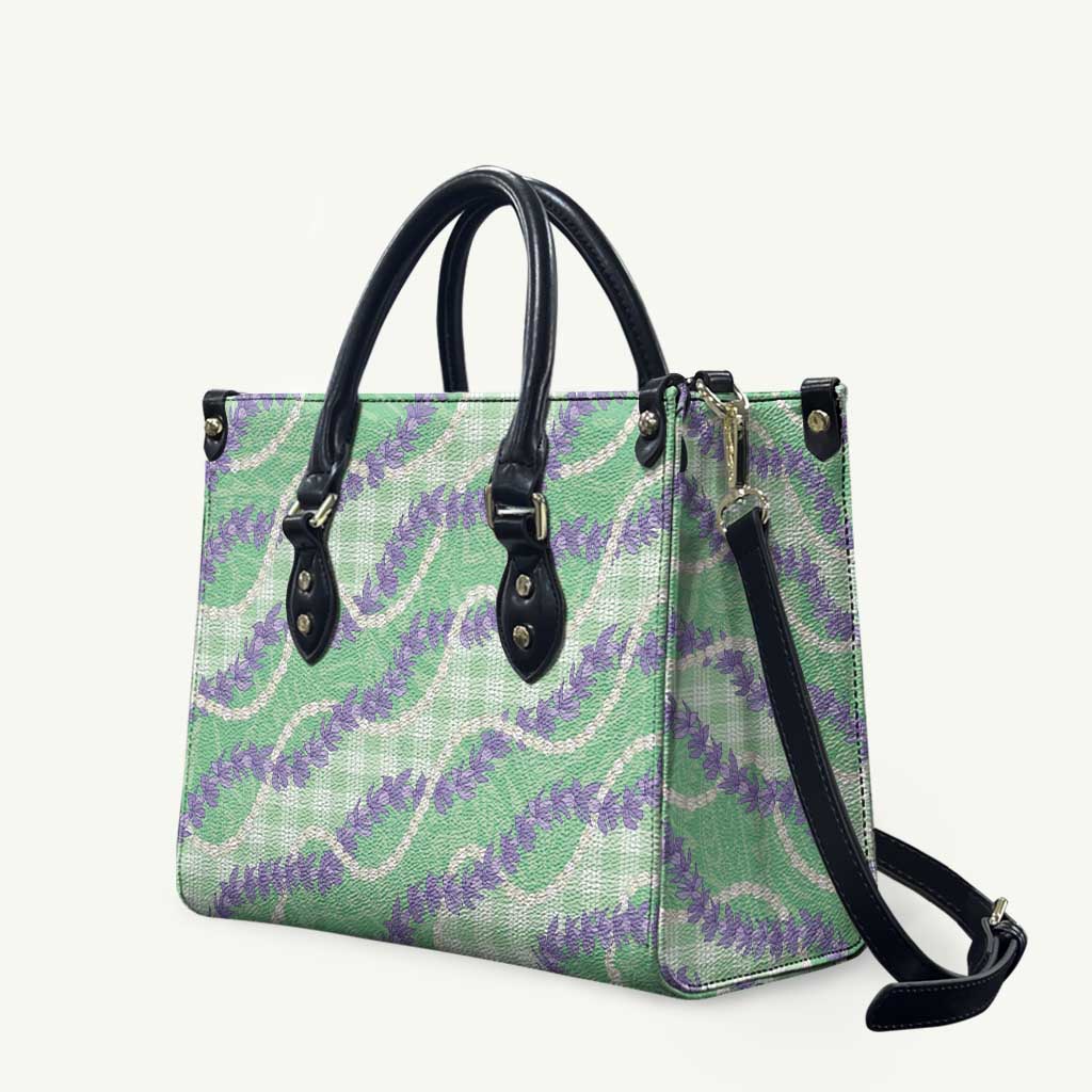 Pastel Green Hawaii Palaka Honohono Pikake Leather Bag Hawaiian Orchid Lei Polynesian Pattern - Polynesian Pride