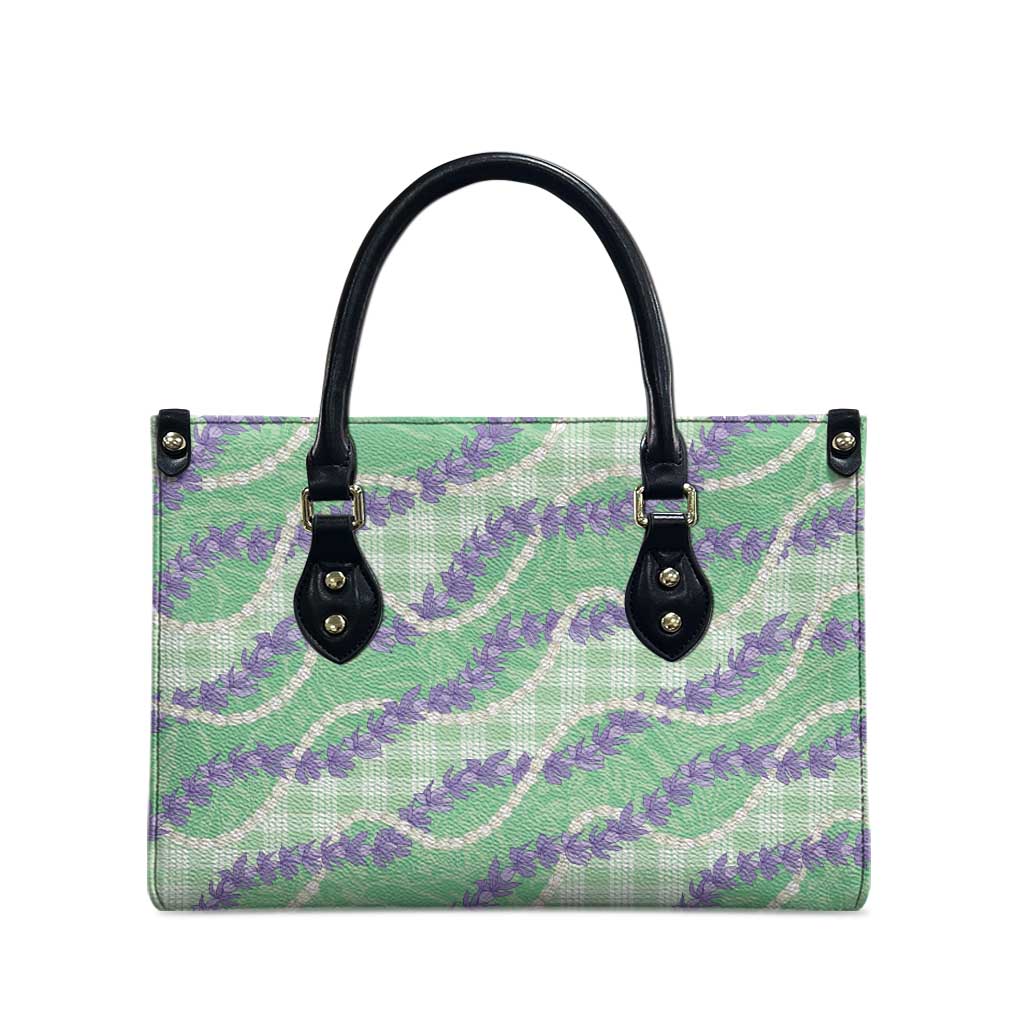 Pastel Green Hawaii Palaka Honohono Pikake Leather Bag Hawaiian Orchid Lei Polynesian Pattern - Polynesian Pride