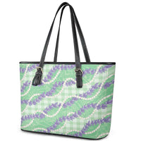 Pastel Green Hawaii Palaka Honohono Pikake Leather Tote Bag Hawaiian Orchid Lei Polynesian Pattern - Polynesian Pride