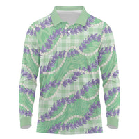 Pastel Green Hawaii Palaka Honohono Pikake Long Sleeve Polo Shirt Hawaiian Orchid Lei Polynesian Pattern - Polynesian Pride