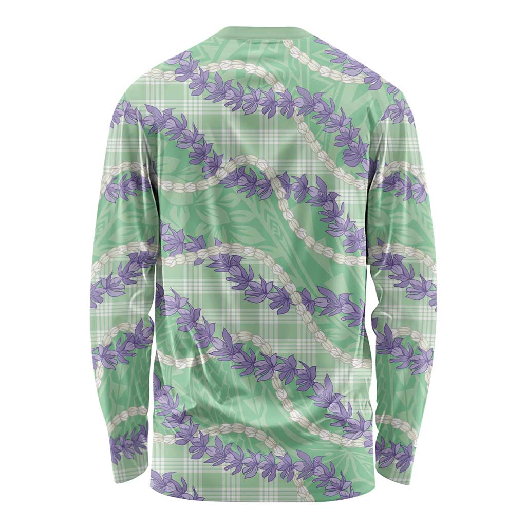 Pastel Green Hawaii Palaka Honohono Pikake Long Sleeve Shirt Hawaiian Orchid Lei Polynesian Pattern - Polynesian Pride