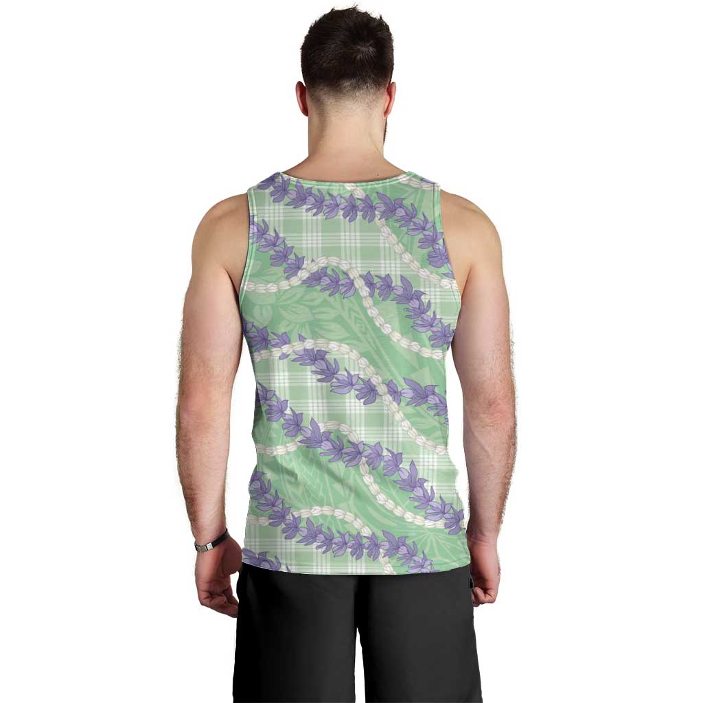 Pastel Green Hawaii Palaka Honohono Pikake Men Tank Top Hawaiian Orchid Lei Polynesian Pattern - Polynesian Pride