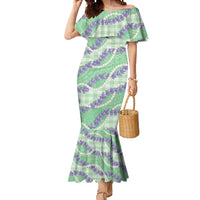 Pastel Green Hawaii Palaka Honohono Pikake Mermaid Dress Hawaiian Orchid Lei Polynesian Pattern - Polynesian Pride