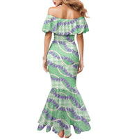 Pastel Green Hawaii Palaka Honohono Pikake Mermaid Dress Hawaiian Orchid Lei Polynesian Pattern - Polynesian Pride