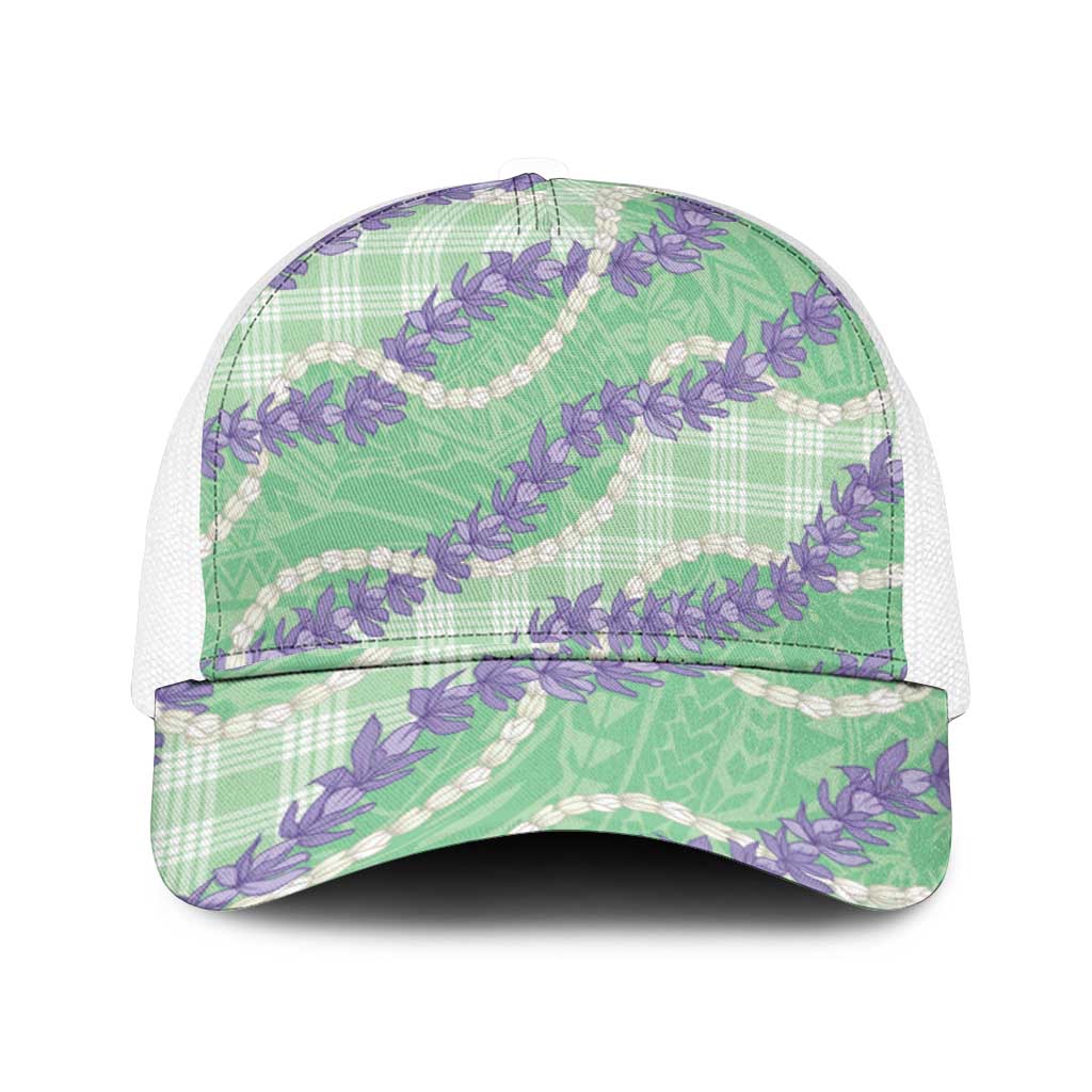 Pastel Green Hawaii Palaka Honohono Pikake Mesh Trucker Cap Hawaiian Orchid Lei Polynesian Pattern - Polynesian Pride