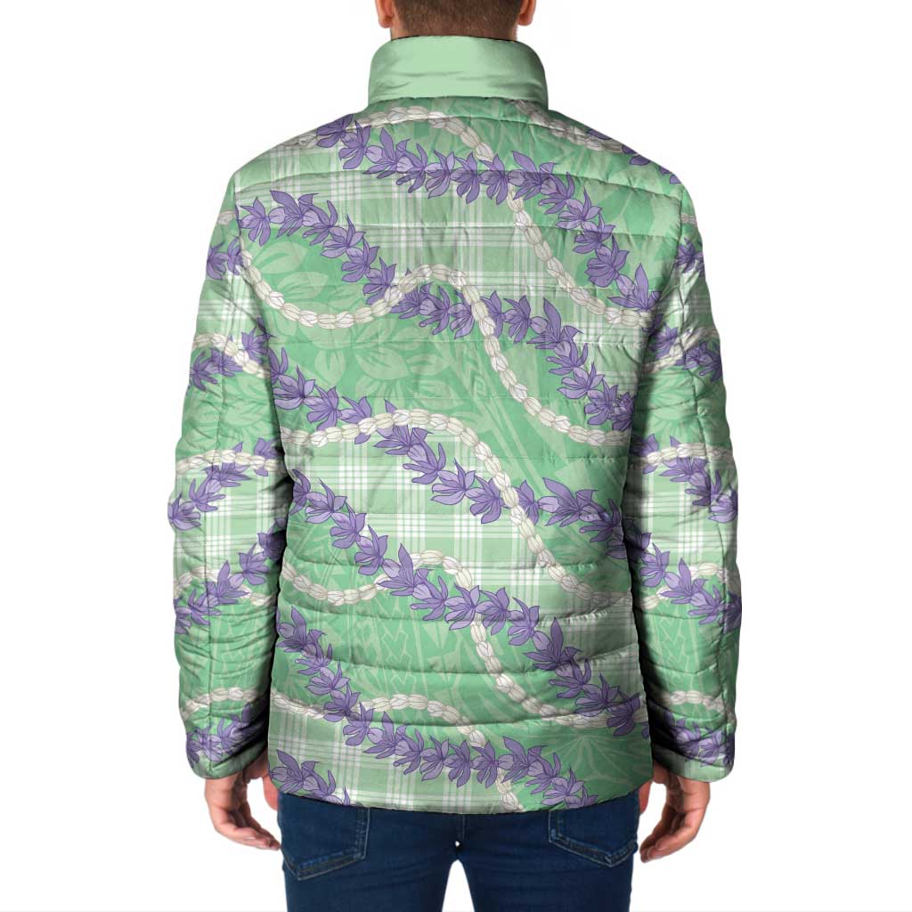Pastel Green Hawaii Palaka Honohono Pikake Padded Jacket Hawaiian Orchid Lei Polynesian Pattern - Polynesian Pride