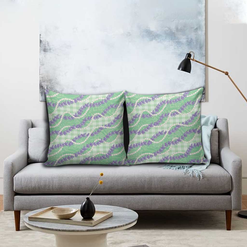 Pastel Green Hawaii Palaka Honohono Pikake Pillow Cover Hawaiian Orchid Lei Polynesian Pattern - Polynesian Pride