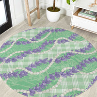 Pastel Green Hawaii Palaka Honohono Pikake Round Carpet Hawaiian Orchid Lei Polynesian Pattern - Polynesian Pride