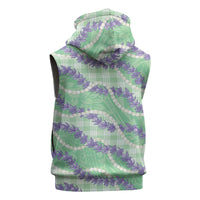 Pastel Green Hawaii Palaka Honohono Pikake Sleeveless Zip Hoodie Hawaiian Orchid Lei Polynesian Pattern - Polynesian Pride