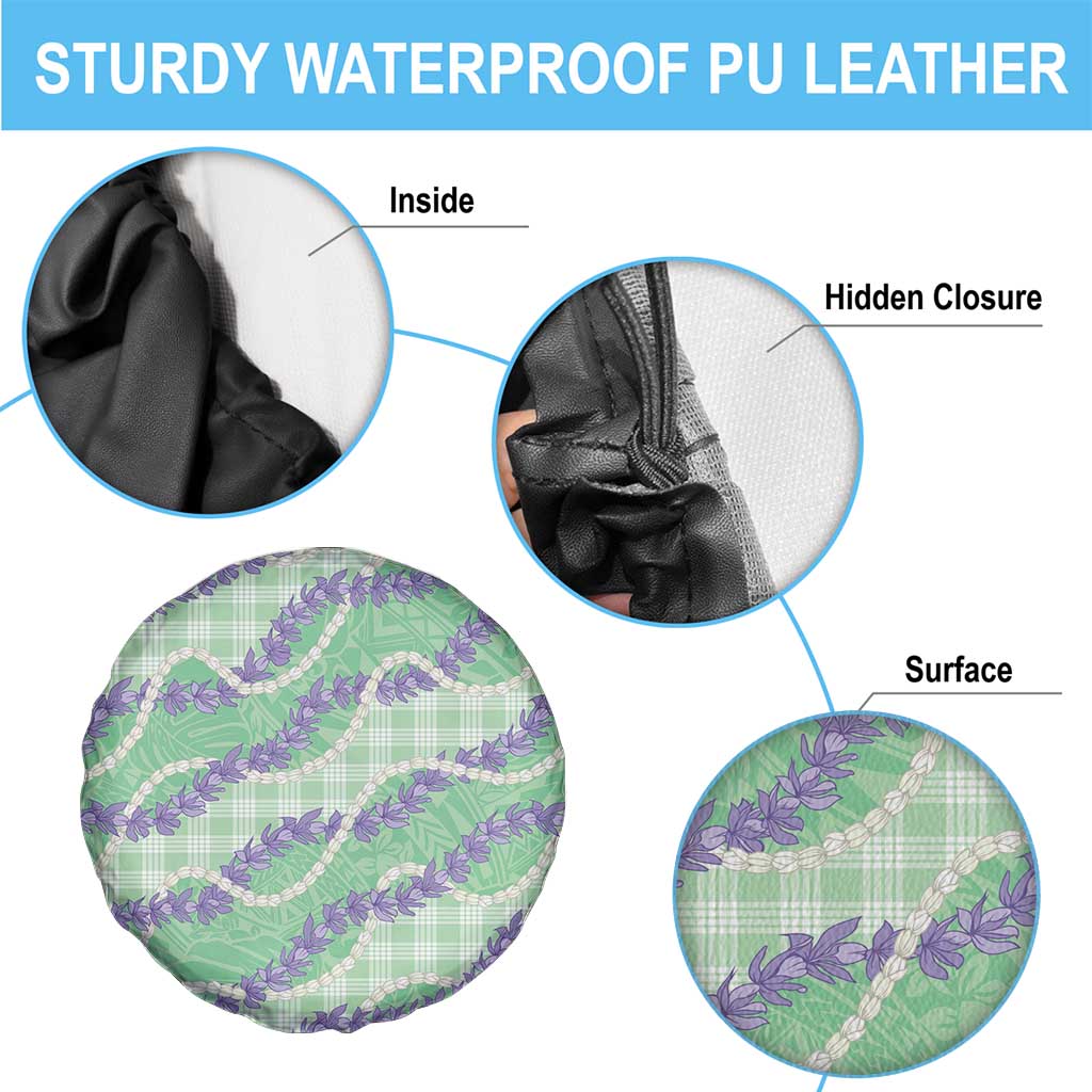 Pastel Green Hawaii Palaka Honohono Pikake Spare Tire Cover Hawaiian Orchid Lei Polynesian Pattern - Polynesian Pride