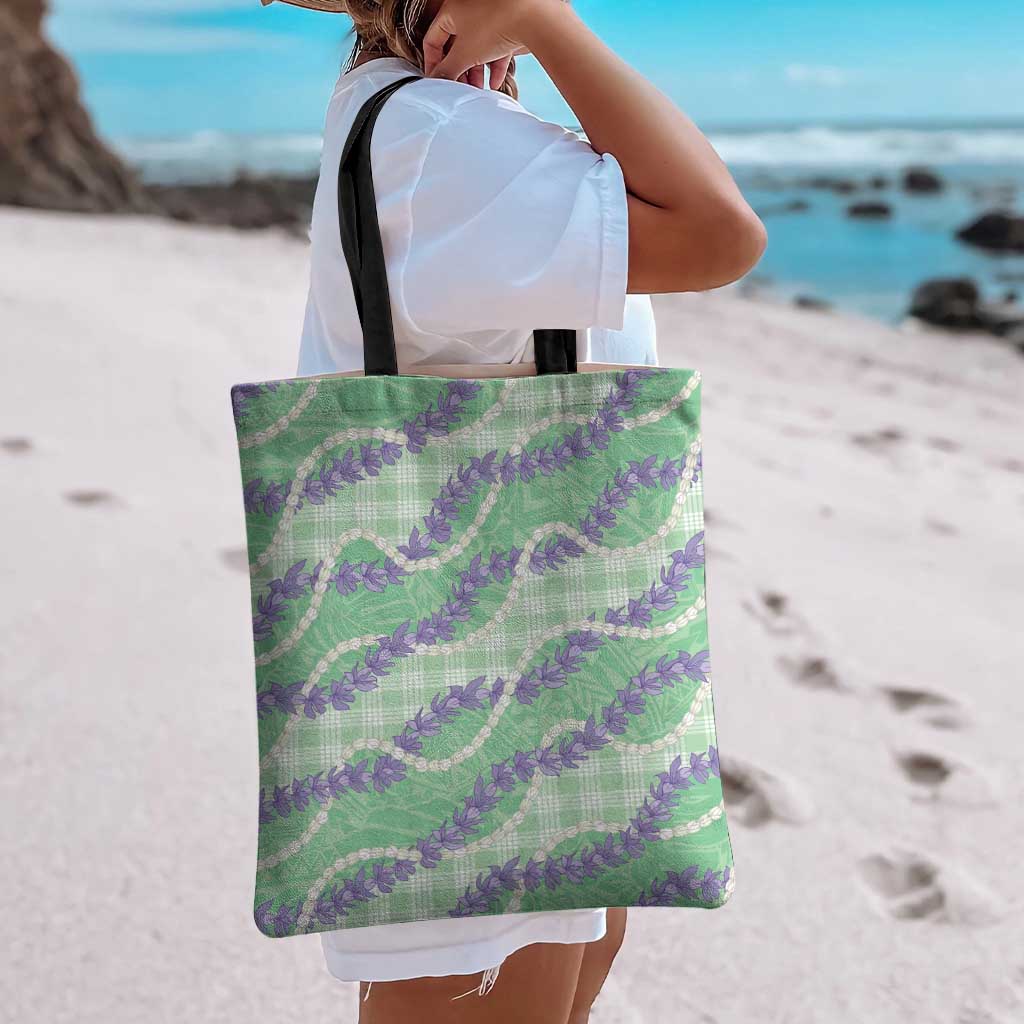 Pastel Green Hawaii Palaka Honohono Pikake Tote Bag Hawaiian Orchid Lei Polynesian Pattern - Polynesian Pride