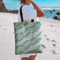 Pastel Green Hawaii Palaka Honohono Pikake Tote Bag Hawaiian Orchid Lei Polynesian Pattern - Polynesian Pride