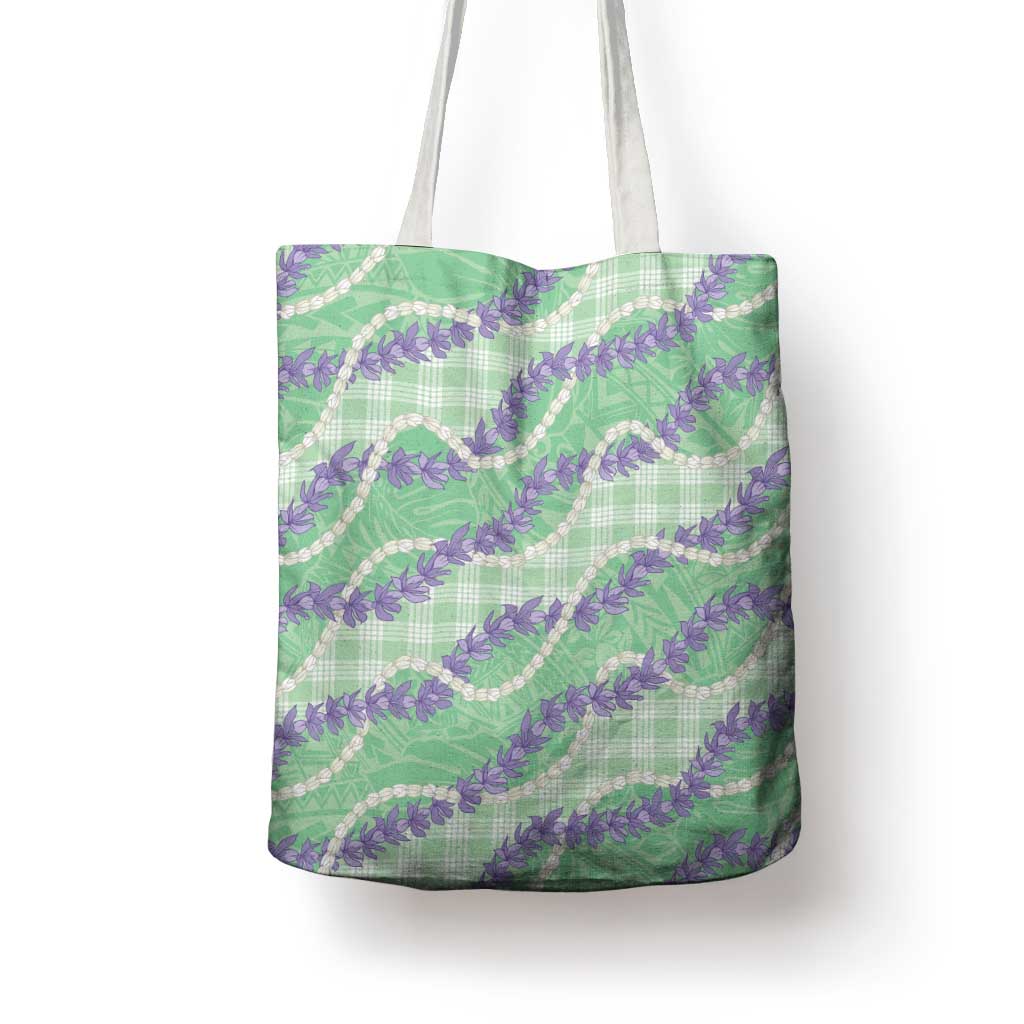Pastel Green Hawaii Palaka Honohono Pikake Tote Bag Hawaiian Orchid Lei Polynesian Pattern - Polynesian Pride