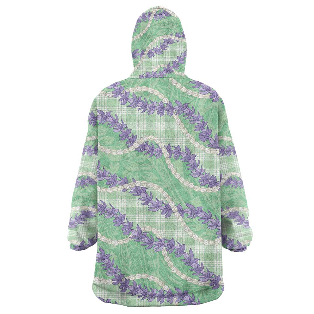 Pastel Green Hawaii Palaka Honohono Pikake Wearable Blanket Hoodie Hawaiian Orchid Lei Polynesian Pattern - Polynesian Pride