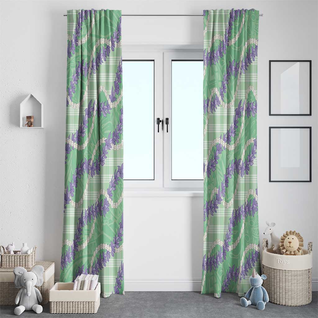 Pastel Green Hawaii Palaka Honohono Pikake Window Curtain Hawaiian Orchid Lei Polynesian Pattern - Polynesian Pride