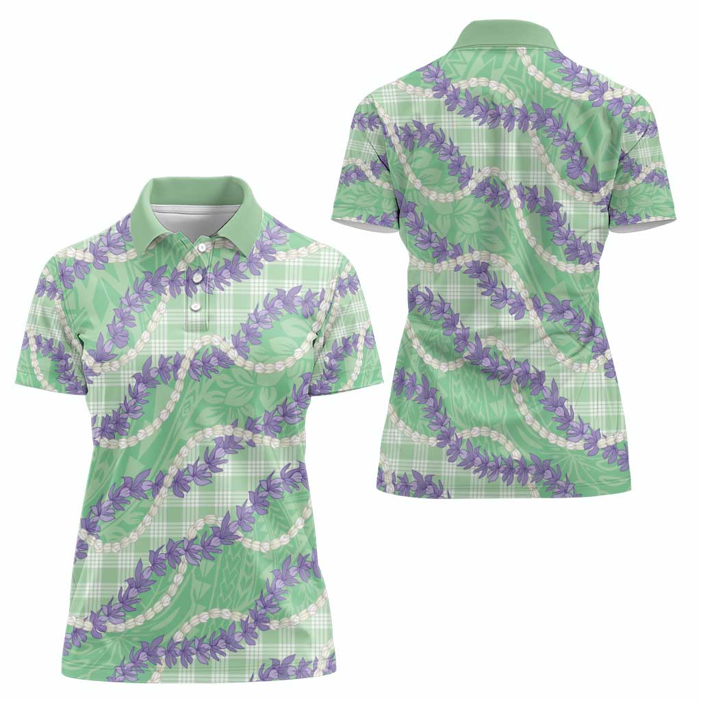 Pastel Green Hawaii Palaka Honohono Pikake Women Polo Shirt Hawaiian Orchid Lei Polynesian Pattern - Polynesian Pride