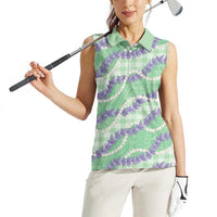 Pastel Green Hawaii Palaka Honohono Pikake Women Sleeveless Polo Shirt Hawaiian Orchid Lei Polynesian Pattern - Polynesian Pride
