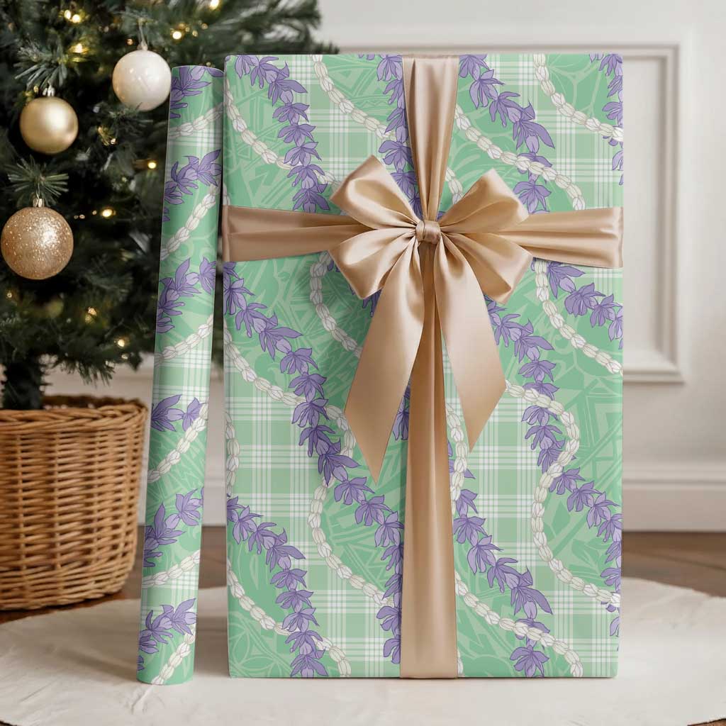 Pastel Green Hawaii Palaka Honohono Pikake Wrapping Paper Hawaiian Orchid Lei Polynesian Pattern - Polynesian Pride