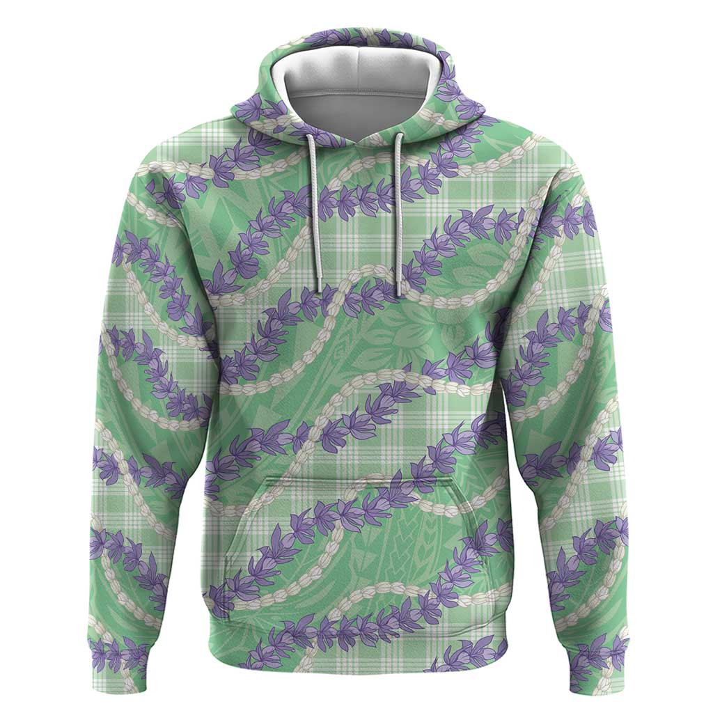 Pastel Green Hawaii Palaka Honohono Pikake Zip Hoodie Hawaiian Orchid Lei Polynesian Pattern - Polynesian Pride