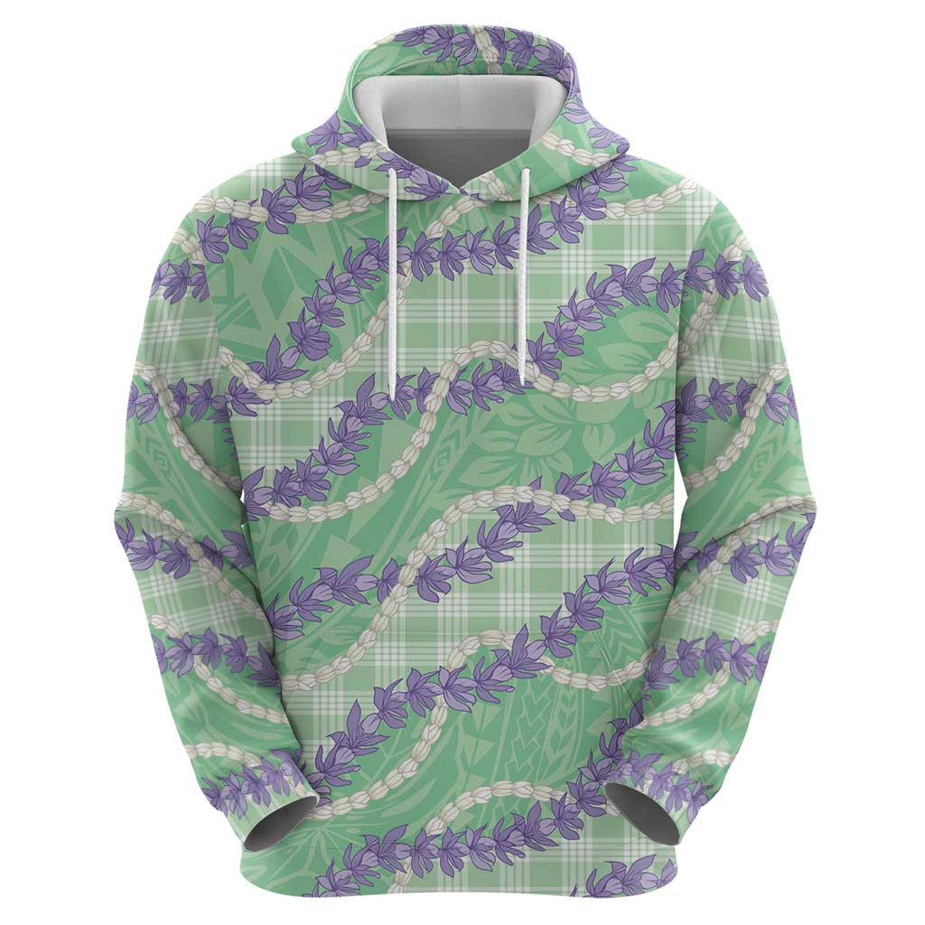 Pastel Green Hawaii Palaka Honohono Pikake Zip Hoodie Hawaiian Orchid Lei Polynesian Pattern - Polynesian Pride