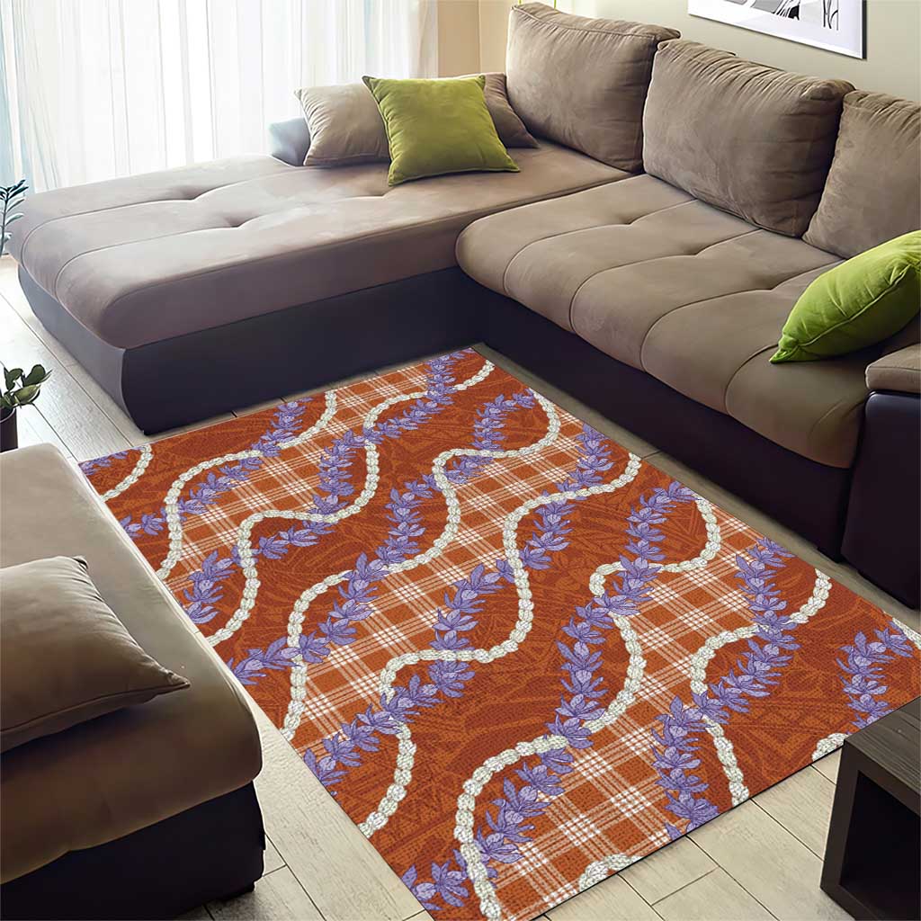 Orange Hawaii Palaka Honohono Pikake Area Rug Hawaiian Orchid Lei Polynesian Pattern - Polynesian Pride