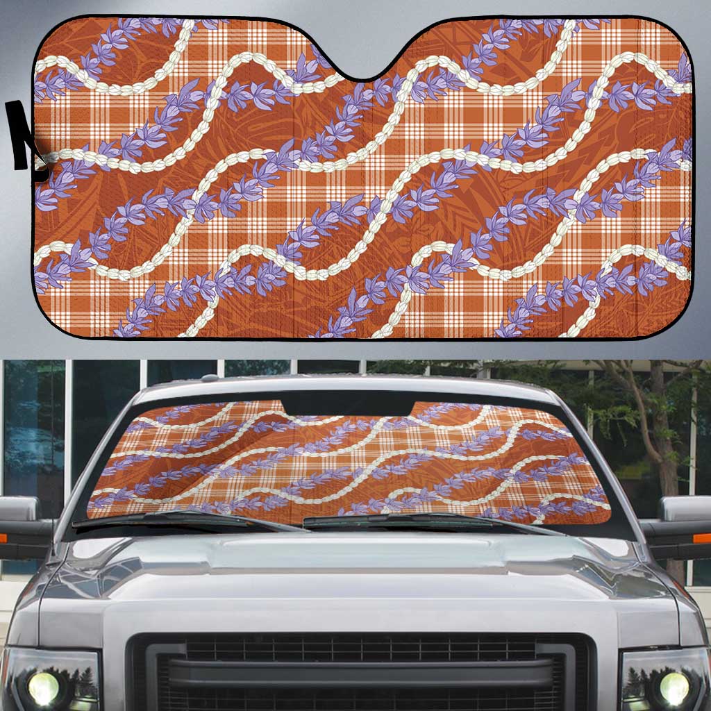Orange Hawaii Palaka Honohono Pikake Auto Sun Shade Hawaiian Orchid Lei Polynesian Pattern - Polynesian Pride