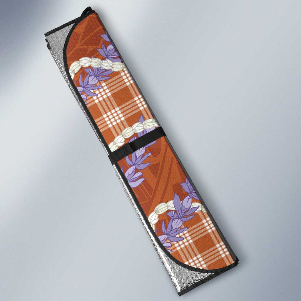 Orange Hawaii Palaka Honohono Pikake Auto Sun Shade Hawaiian Orchid Lei Polynesian Pattern - Polynesian Pride