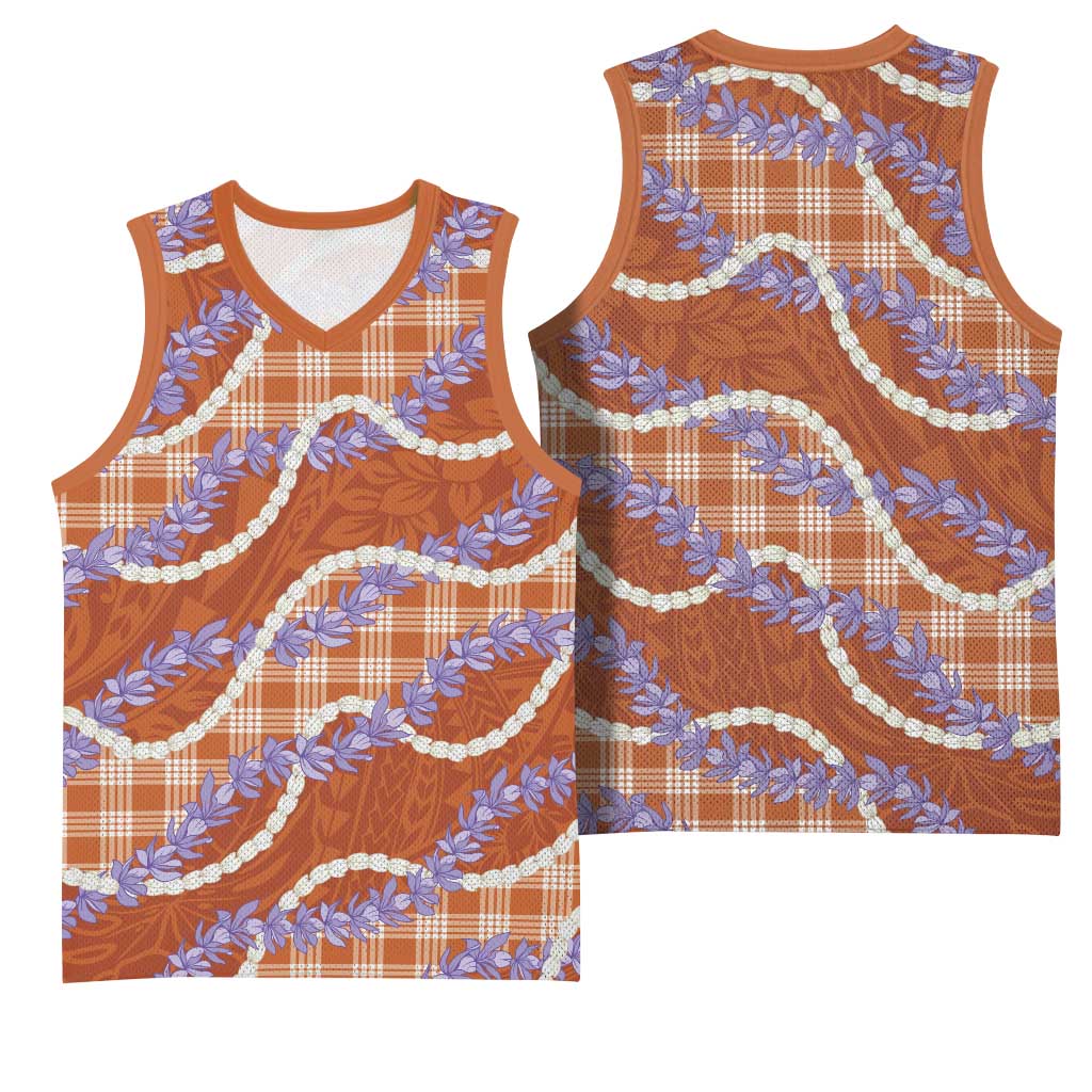 Orange Hawaii Palaka Honohono Pikake Basketball Jersey Hawaiian Orchid Lei Polynesian Pattern LT14 - Polynesian Pride