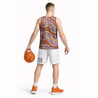Orange Hawaii Palaka Honohono Pikake Basketball Jersey Hawaiian Orchid Lei Polynesian Pattern LT14 - Polynesian Pride
