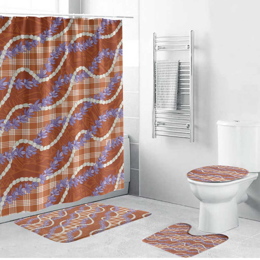 Orange Hawaii Palaka Honohono Pikake Bathroom Set Hawaiian Orchid Lei Polynesian Pattern - Polynesian Pride