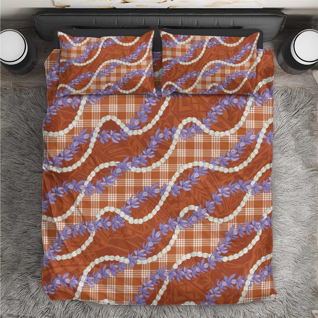 Orange Hawaii Palaka Honohono Pikake Bedding Set Hawaiian Orchid Lei Polynesian Pattern - Polynesian Pride