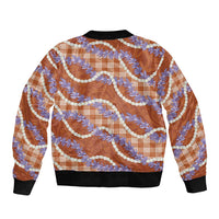 Orange Hawaii Palaka Honohono Pikake Bomber Jacket Hawaiian Orchid Lei Polynesian Pattern - Polynesian Pride