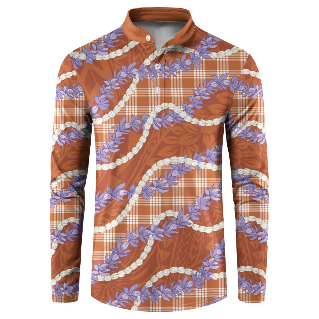 Orange Hawaii Palaka Honohono Pikake Button Sweatshirt Hawaiian Orchid Lei Polynesian Pattern - Polynesian Pride