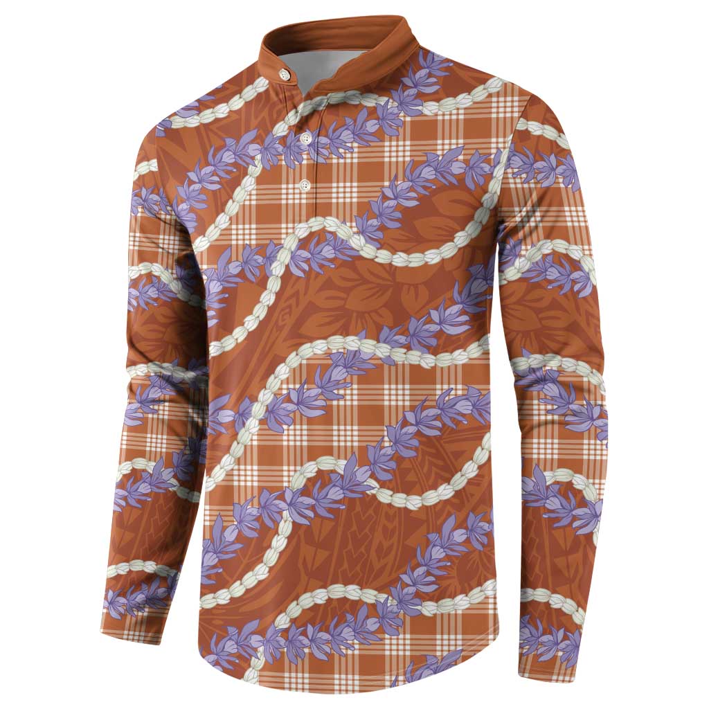 Orange Hawaii Palaka Honohono Pikake Button Sweatshirt Hawaiian Orchid Lei Polynesian Pattern - Polynesian Pride