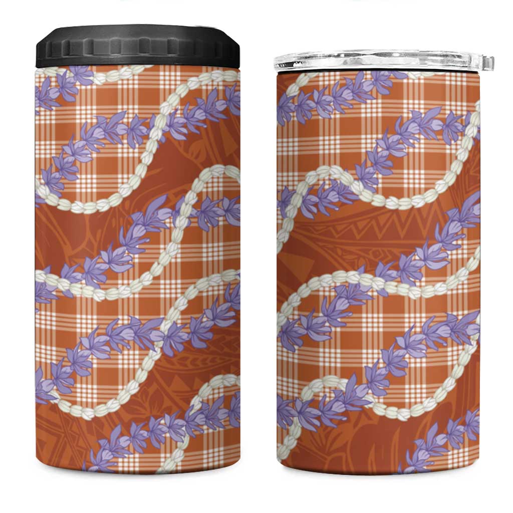 Orange Hawaii Palaka Honohono Pikake 4 in 1 Can Cooler Tumbler Hawaiian Orchid Lei Polynesian Pattern - Polynesian Pride