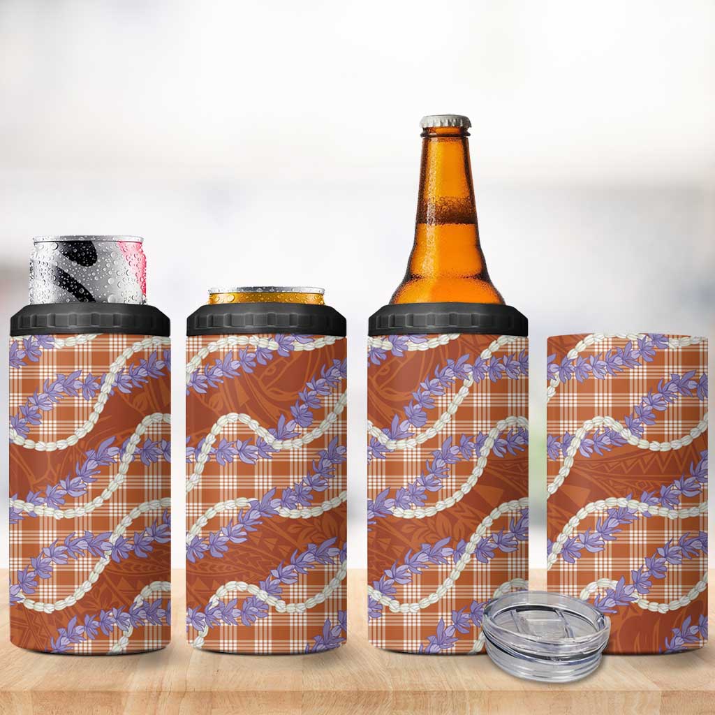 Orange Hawaii Palaka Honohono Pikake 4 in 1 Can Cooler Tumbler Hawaiian Orchid Lei Polynesian Pattern - Polynesian Pride
