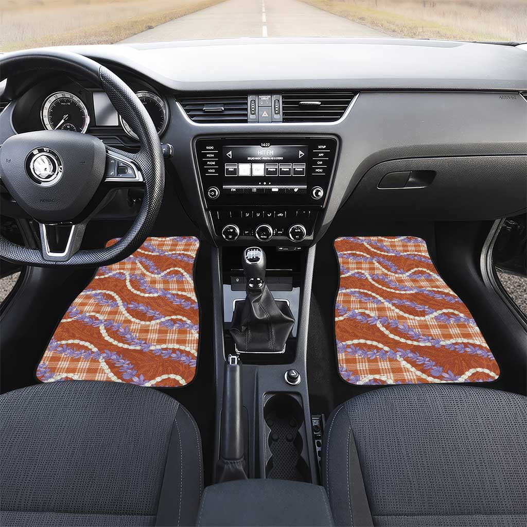 Orange Hawaii Palaka Honohono Pikake Car Mats Hawaiian Orchid Lei Polynesian Pattern - Polynesian Pride