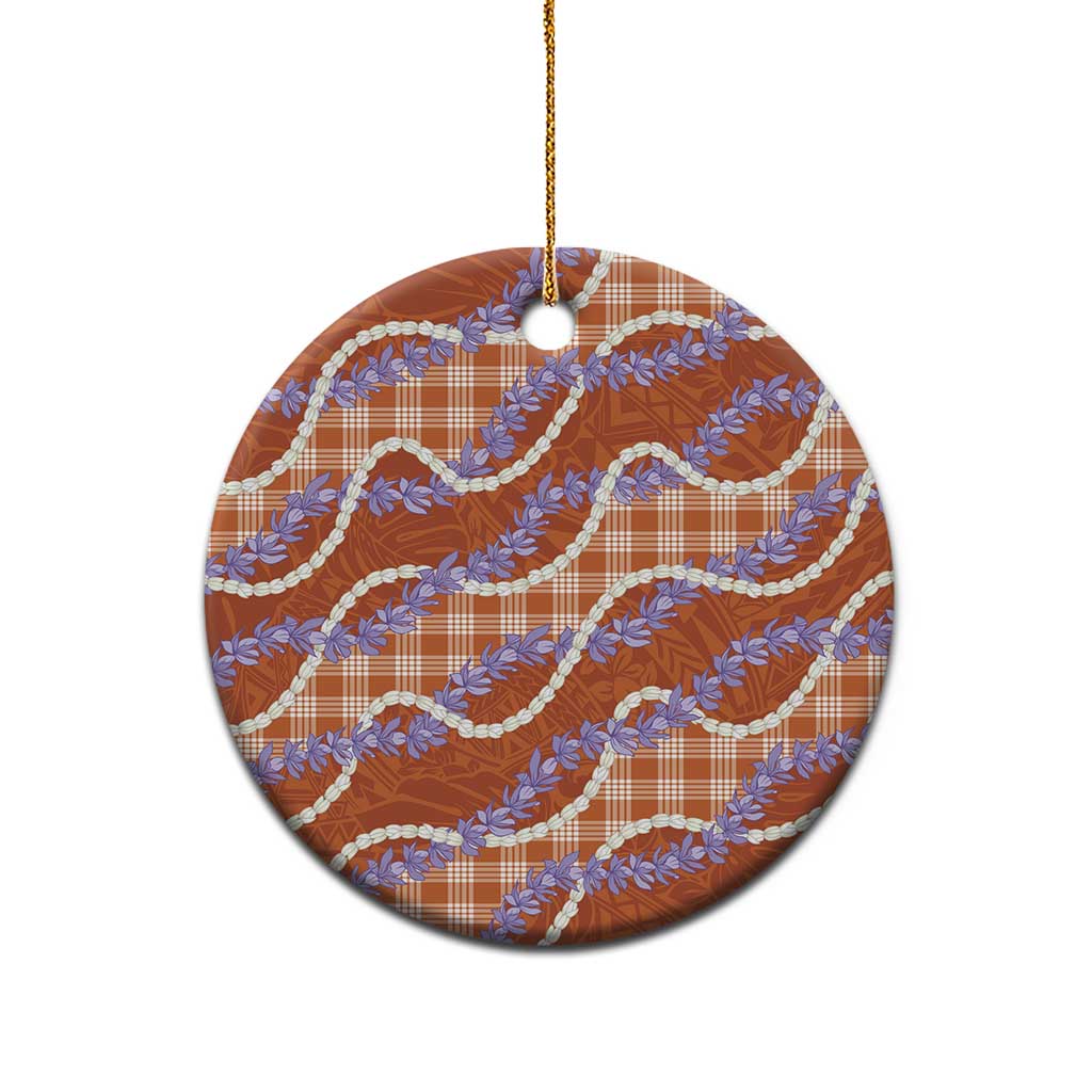 Orange Hawaii Palaka Honohono Pikake Ceramic Ornament Hawaiian Orchid Lei Polynesian Pattern - Polynesian Pride