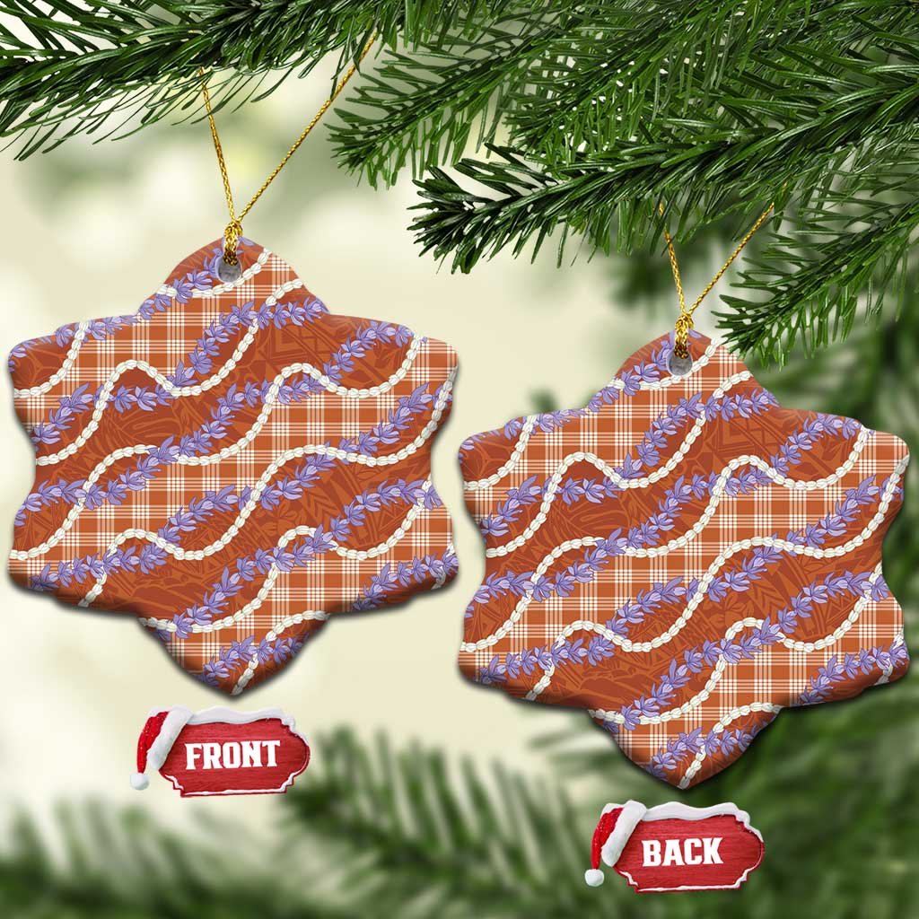 Orange Hawaii Palaka Honohono Pikake Ceramic Ornament Hawaiian Orchid Lei Polynesian Pattern - Polynesian Pride