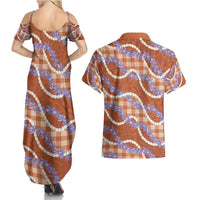 Orange Hawaii Palaka Honohono Pikake Couples Matching Summer Maxi Dress and Hawaiian Shirt Hawaiian Orchid Lei Polynesian Pattern - Polynesian Pride