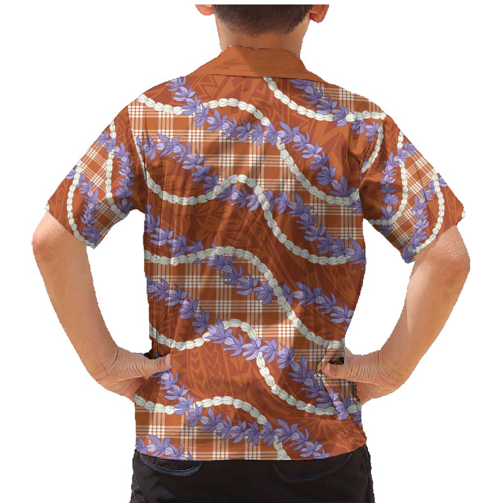 Orange Hawaii Palaka Honohono Pikake Family Matching Mermaid Dress and Hawaiian Shirt Hawaiian Orchid Lei Polynesian Pattern - Polynesian Pride