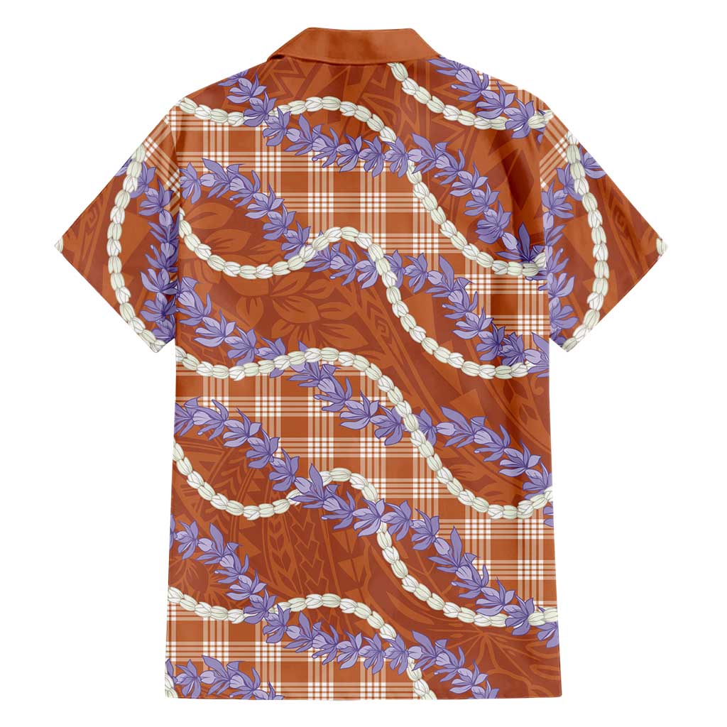 Orange Hawaii Palaka Honohono Pikake Family Matching Off The Shoulder Long Sleeve Dress and Hawaiian Shirt Hawaiian Orchid Lei Polynesian Pattern LT14 - Polynesian Pride