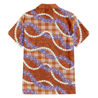 Orange Hawaii Palaka Honohono Pikake Family Matching Off The Shoulder Long Sleeve Dress and Hawaiian Shirt Hawaiian Orchid Lei Polynesian Pattern LT14 - Polynesian Pride