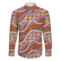 Orange Hawaii Palaka Honohono Pikake Family Matching Off The Shoulder Long Sleeve Dress and Hawaiian Shirt Hawaiian Orchid Lei Polynesian Pattern LT14 Dad's Shirt - Long Sleeve Orange - Polynesian Pride