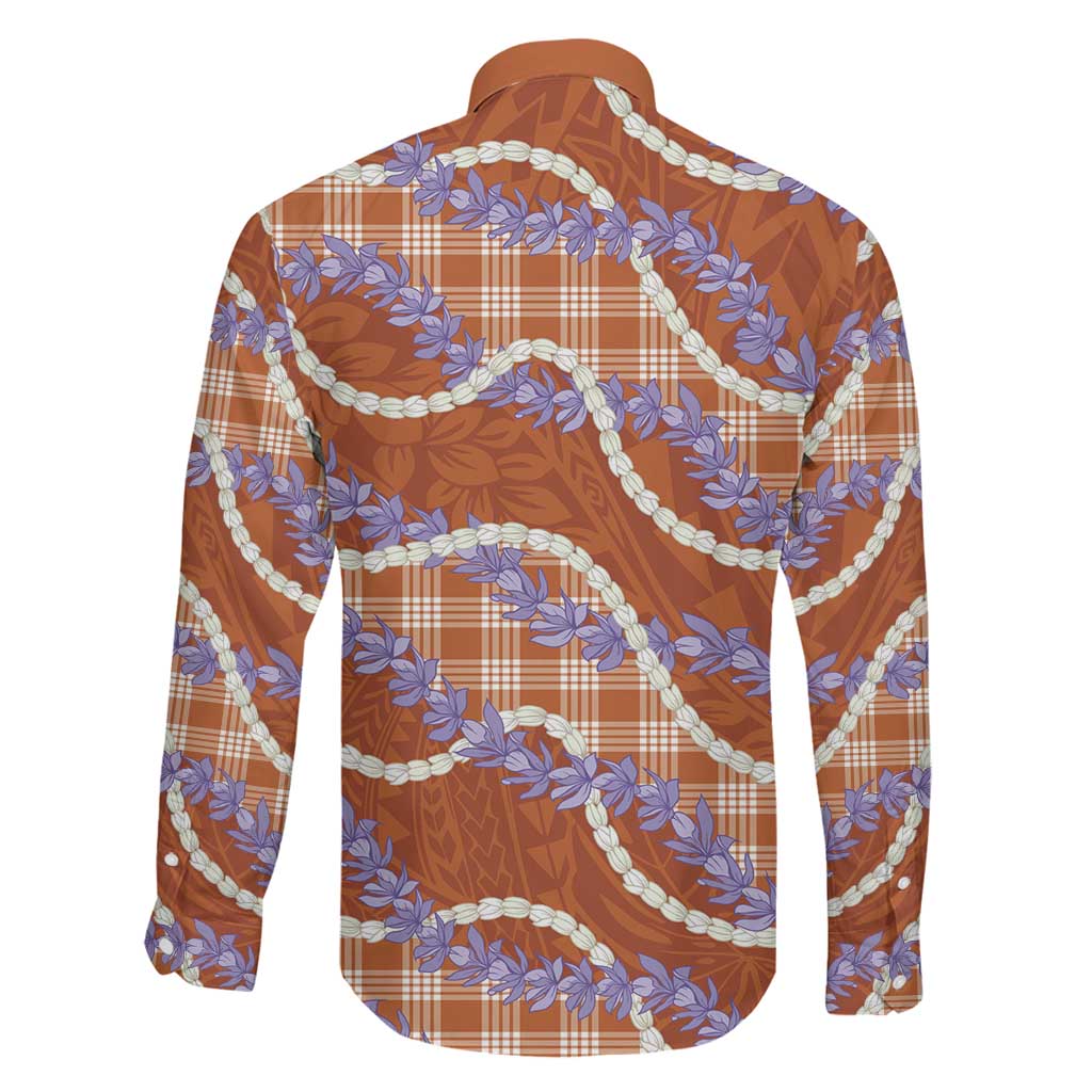 Orange Hawaii Palaka Honohono Pikake Family Matching Off The Shoulder Long Sleeve Dress and Hawaiian Shirt Hawaiian Orchid Lei Polynesian Pattern LT14 - Polynesian Pride